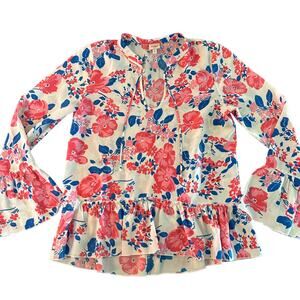 Corsage Womens bright pink blue floral blouse Size medium